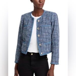 NWT AQUA Bloomingdale’s Tweed Boxy Blazer Blue Silver SMALL Designer Inspired
